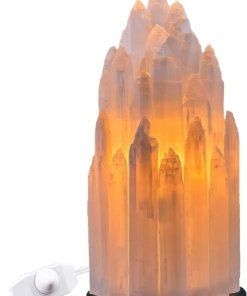 Lámpara de selenita artesanal, blanco natural