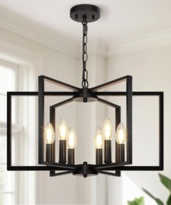 Candil geométrico estilo granja negro, 6 luces