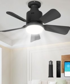 Ventilador con luz para socket, control remoto y app, negro