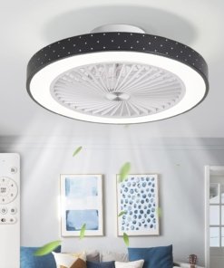 Ventilador de techo moderno con luz, negro, modelo F