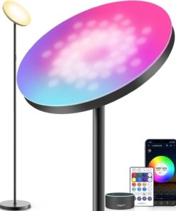 Lámpara de pie LED RGB inteligente compatible con Alexa, blanca