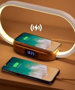 Lámpara de buró de madera con cargador inalámbrico