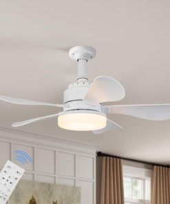 Ventilador de techo con luz y control remoto, blanco plástico