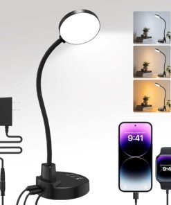 Lámpara de escritorio LED de 15 W con puertos USB, negra