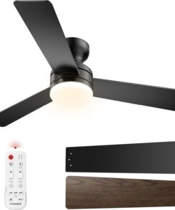 Ventilador de techo con luz y control remoto, negro