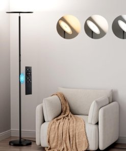 Lámpara de pie LED moderna con control remoto y táctil, negra