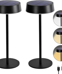 Juego de 2 lámparas de mesa solares inalámbricas, 3 tonos