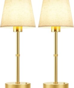 Juego de 2 lámparas de mesa pequeñas recargables, crema