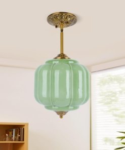 Lámpara de techo de vidrio verde, 23 cm, estilo antiguo