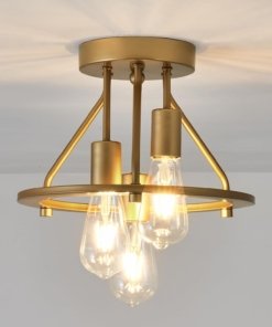 Lámpara de techo semiempotrada dorada, 3 luces