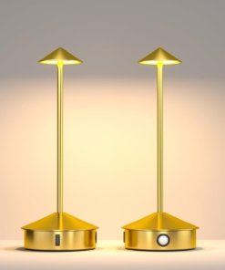 Juego de 2 lámparas de mesa inalámbricas, doradas, modelo C