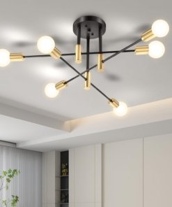 Lámpara Sputnik moderna negra y dorada, 6 luces