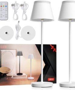Juego de 2 lámparas de mesa inalámbricas con control remoto, blancas