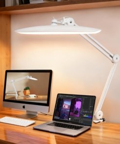 Lámpara de escritorio LED con abrazadera, blanca
