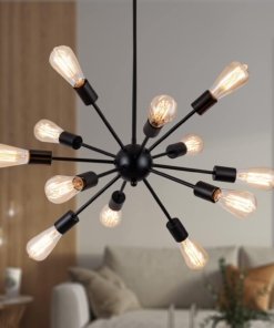 Candil Sputnik negro estilo granja, 12 luces