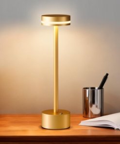 Lámpara de mesa inalámbrica recargable moderna, dorada
