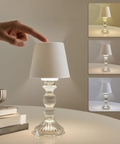 Lámpara de mesa inalámbrica pequeña de vidrio, blanca