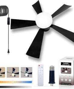 Ventilador con luz para socket de 52 cm, negro