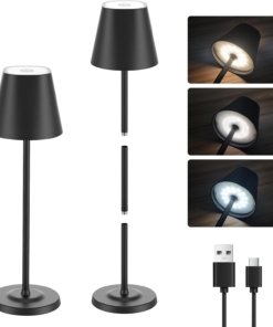 Lámpara de mesa LED inalámbrica de 3 alturas, negra
