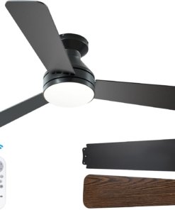 Ventilador de techo moderno con luz, negro, modelo D