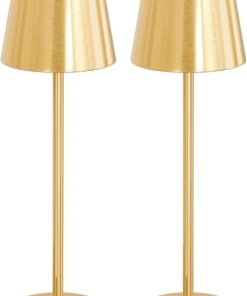Paquete de 2 lámparas de mesa recargables minimalistas, doradas