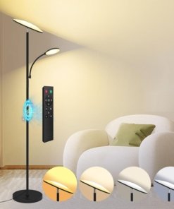 Lámpara de pie LED de 42 W y 4500 lúmenes, negra