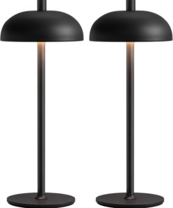 Juego de 2 lámparas de mesa pequeñas inalámbricas LED, negras