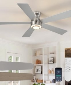 Ventilador de techo moderno de 132 cm con luz, níquel