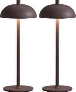 Juego de 2 lámparas de mesa LED pequeñas inalámbricas, café