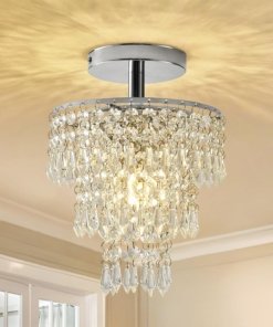 Candil pequeño de cristal de 3 niveles al techo, plateado