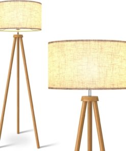 Lámpara de pie de trípode de madera, beige