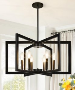 Candil moderno negro mate, 64 cm, 6 luces