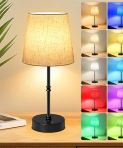 Lámpara de mesa inalámbrica con pantalla de lino
