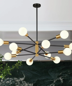 Lámpara Sputnik moderna negra y dorada, 84 cm, 12 luces