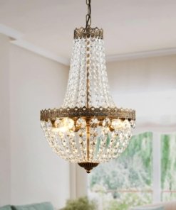 Mini candil de cristal estilo imperio francés, bronce, 4 luces