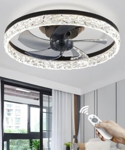 Ventilador de techo con luz tipo lámpara, negro