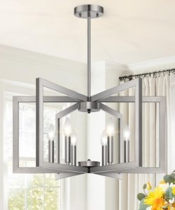 Candil moderno de níquel cepillado, 64 cm, 6 luces