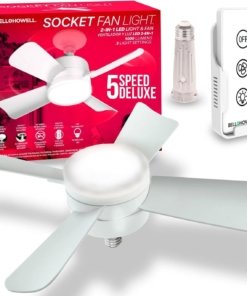 Ventilador con luz LED para socket de 5 velocidades, blanco