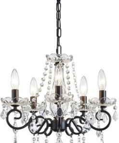 Candil pequeño de cristal moderno negro, 5 luces