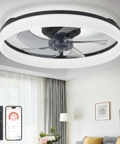 Ventilador de techo LED moderno con luz, negro