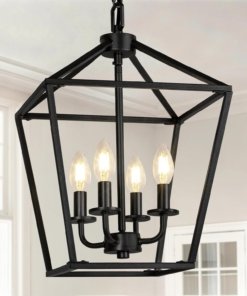 Candil industrial tipo farol negro, 4 luces