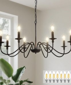 Candil vintage negro de hierro, 8 luces