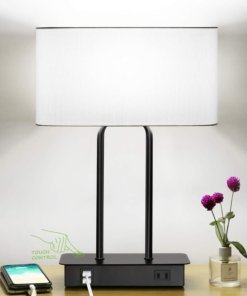 Lámpara de mesa táctil con 2 puertos USB, blanca