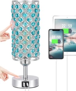 Lámpara de mesa de cristal azul táctil regulable