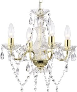 Mini candil antiguo dorado de cristal, 4 luces