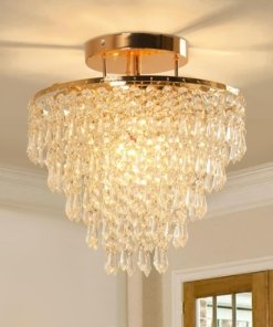 Candil de cristal dorado de montaje al techo, 30 cm