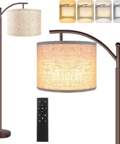 Lámpara de pie LED con control remoto, beige y bronce