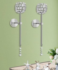 Portavelas de cristal largos decorativos para pared, plateados
