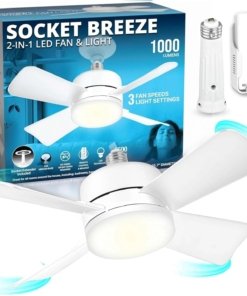 Ventilador con luz para socket moderno, blanco