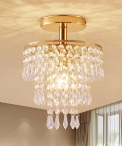 Mini candil de cristal de 3 niveles tipo gotas, dorado